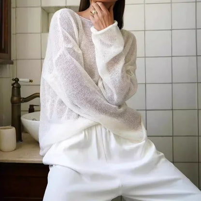 Women's Elegant Slash Neck Sweater - Loose Fit Pullover