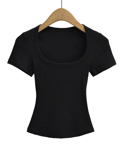 Square Neck Short Sleeve Crop Top