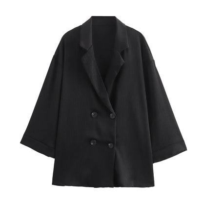 Turn-Down Collar Double-Breasted Blazer & Pants Set
