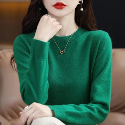 Round Neck Crochet Knit Sweater Long Sleeve Loose Fit Pullover