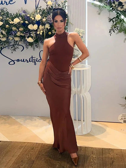 Hollow Out Satin Maxi Dress