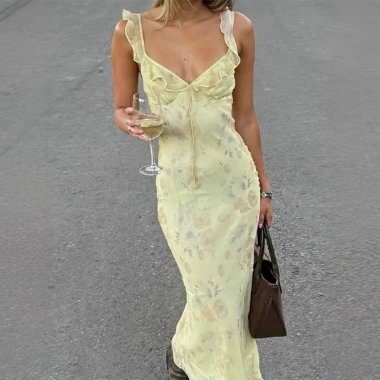 Floral Print Backless Sling Dress