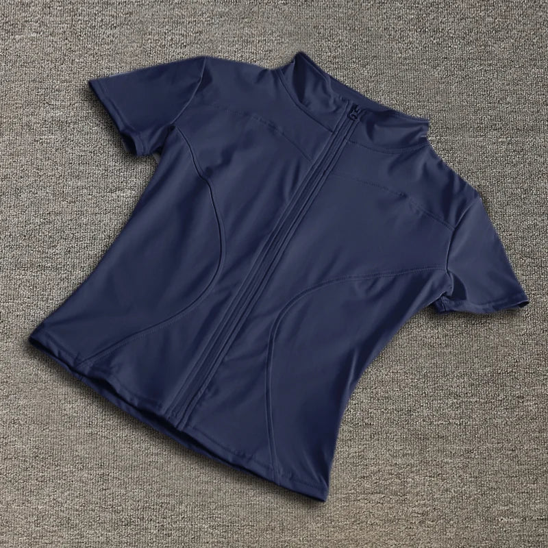 Quick-Dry Full Zip Short Sleeve Yoga Top