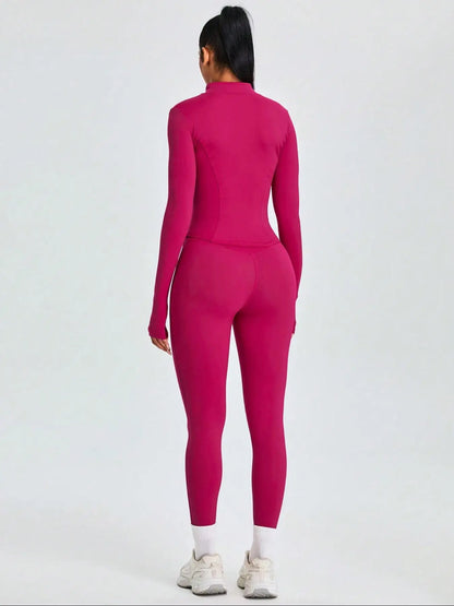 Mock Neck Zip-Up Jacket & High Waist Leggings Set
