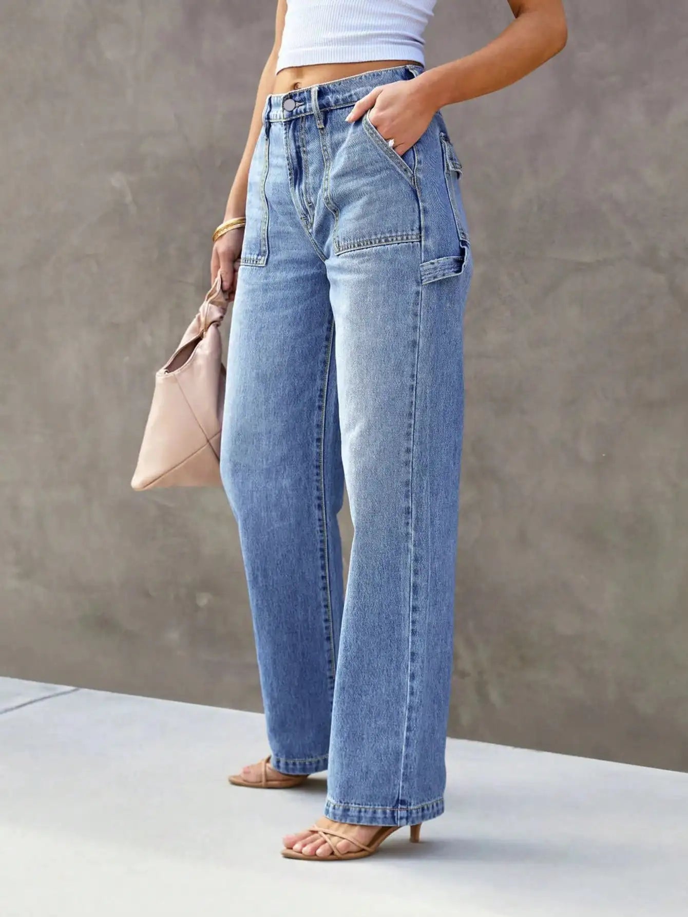 Mid Waist Loose Straight Jeans