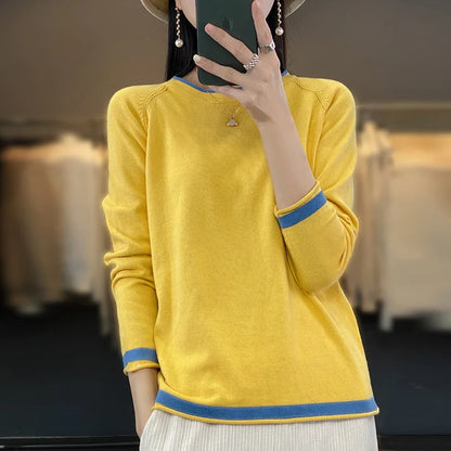Round Neck Cotton Knit Sweater Long Sleeve Regular Fit