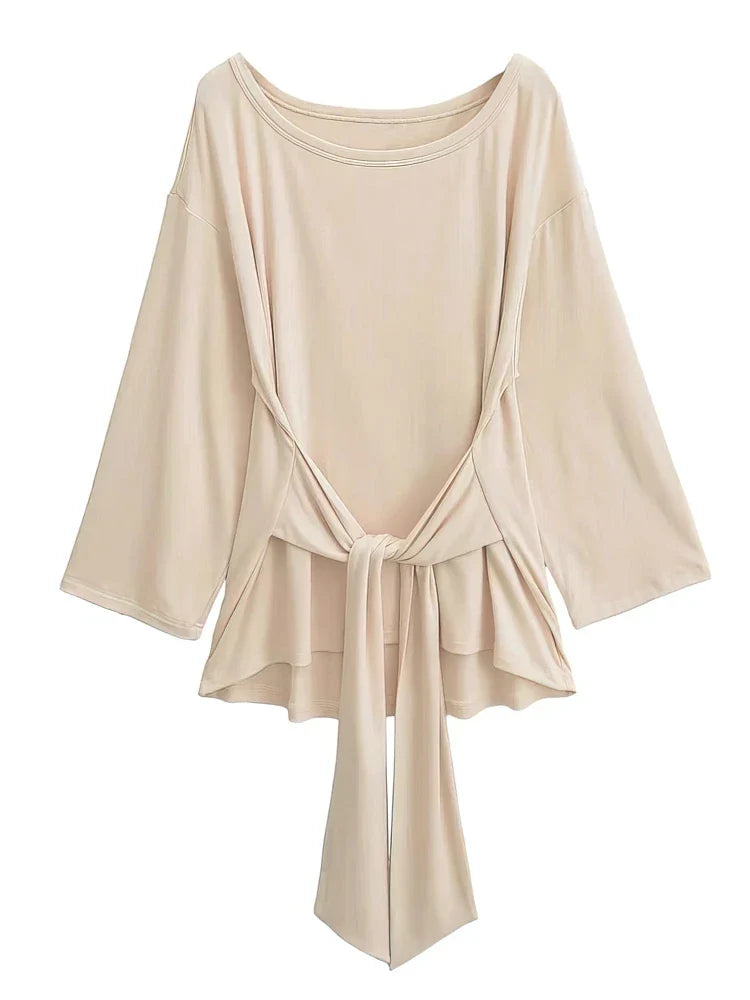 Off-Shoulder Bandage See-Through Long Sleeve Oversized Tee