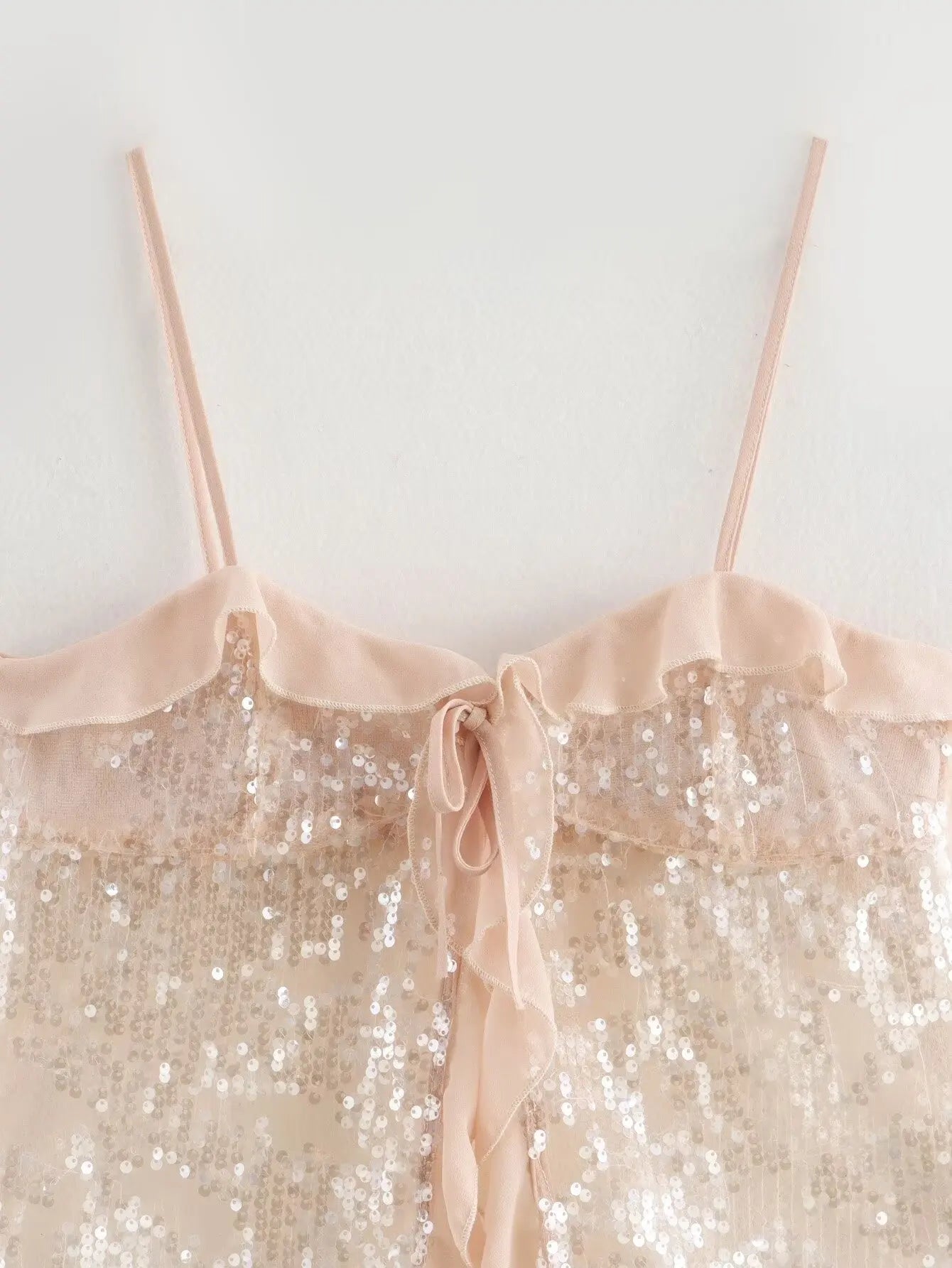 Sequined Chiffon Crop Camisole Tops