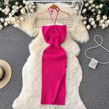 YuooMuoo Chic Fashion Sexy Package Hips Split Knitted Dress Women Slim Elastic Bodycon Party Dress Streetwear Outfit