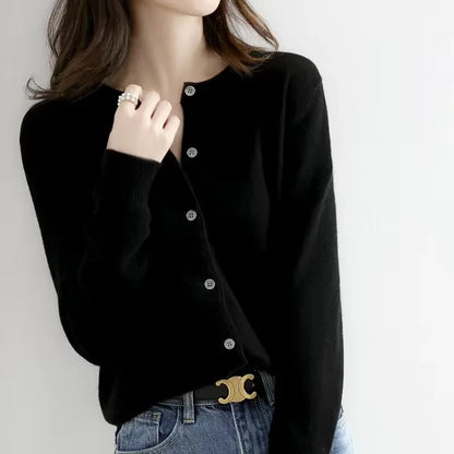 Women's Knitted Cardigan Sweater - O-Neck Button-Up Top