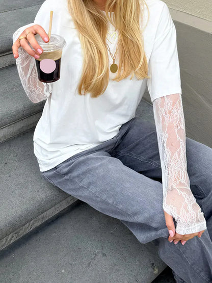 Lace Long Sleeve Loose Tee