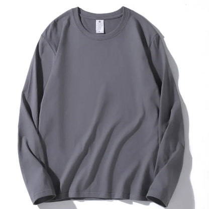 Loose Cotton Long Sleeve Round Neck Tee