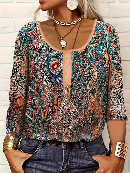 Women's Ethnic Print Long-Sleeve Top