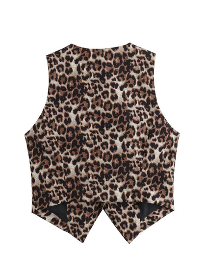 Women's Leopard Print V-Neck Vest