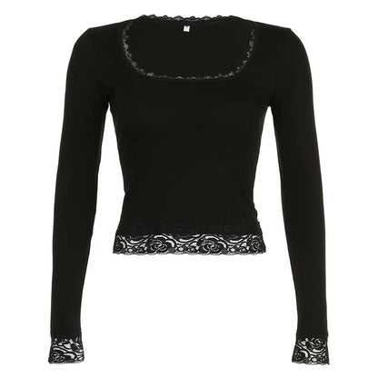 Y2K Fairy Graphic Lace Trim Long Sleeve Tee
