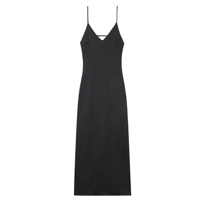 Satin Sling Backless Maxi Dress