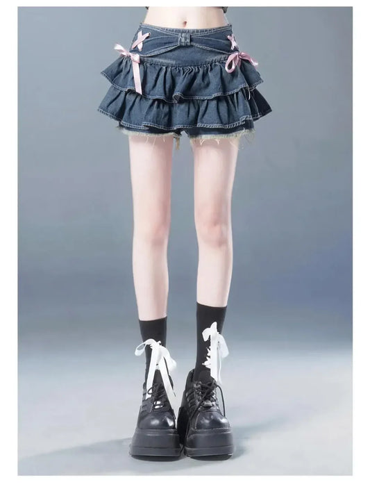 Women's Y2K Bow Denim Mini Skirt