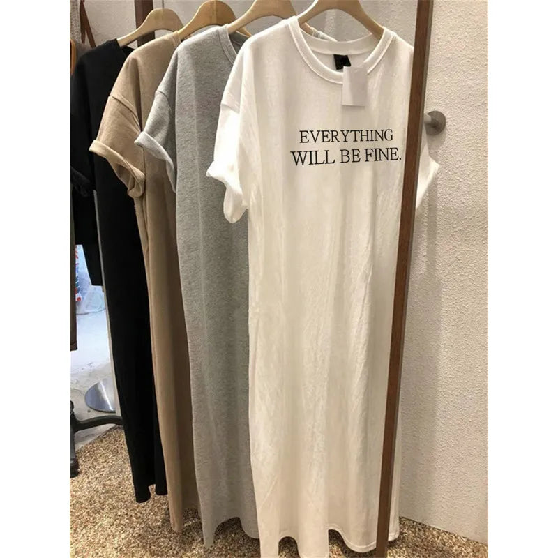 Women's Plus Size Letter Print Dress - Loose Short Sleeve Maxi