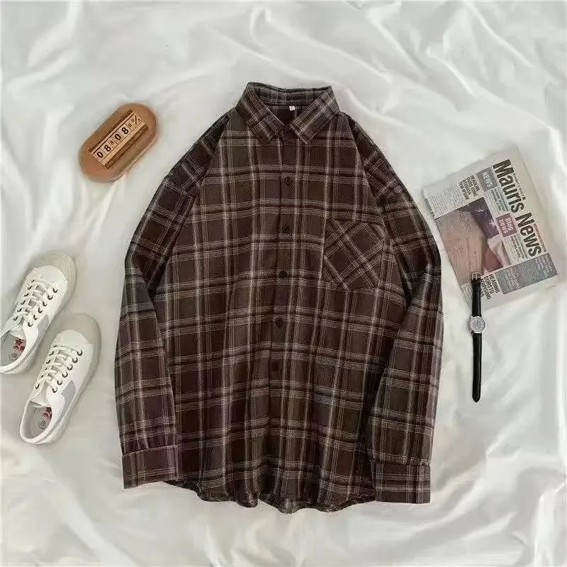 Retro Plaid Long Sleeve Loose Shirt
