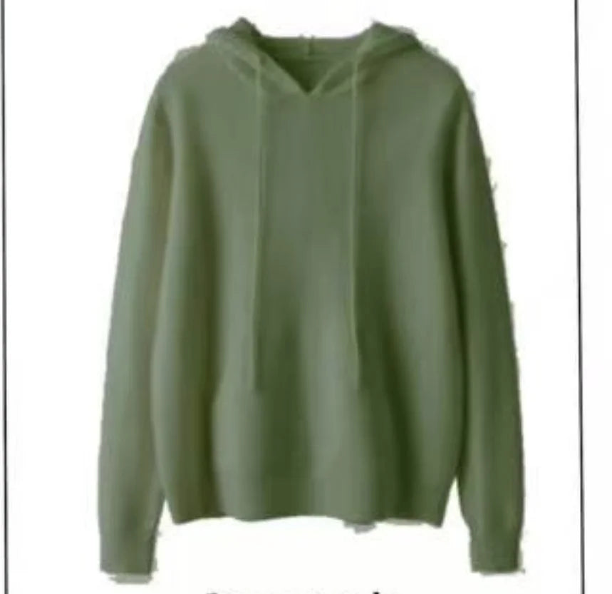 Round Neck Cashmere Hoodie Long Sleeve Slim Fit Pullover with Pocket