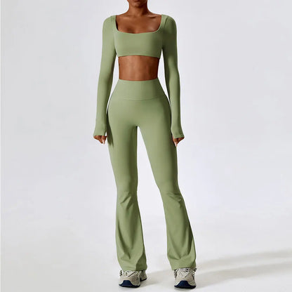 Seamless Yoga Set - Sports Bra, Crop Top & Leggings