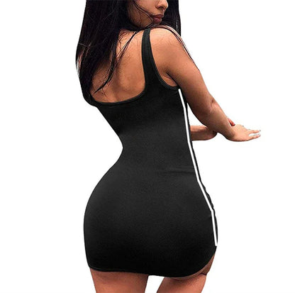 Spaghetti Strap Sleeveless Sexy Stretch Slim Contrast Striped Dresses