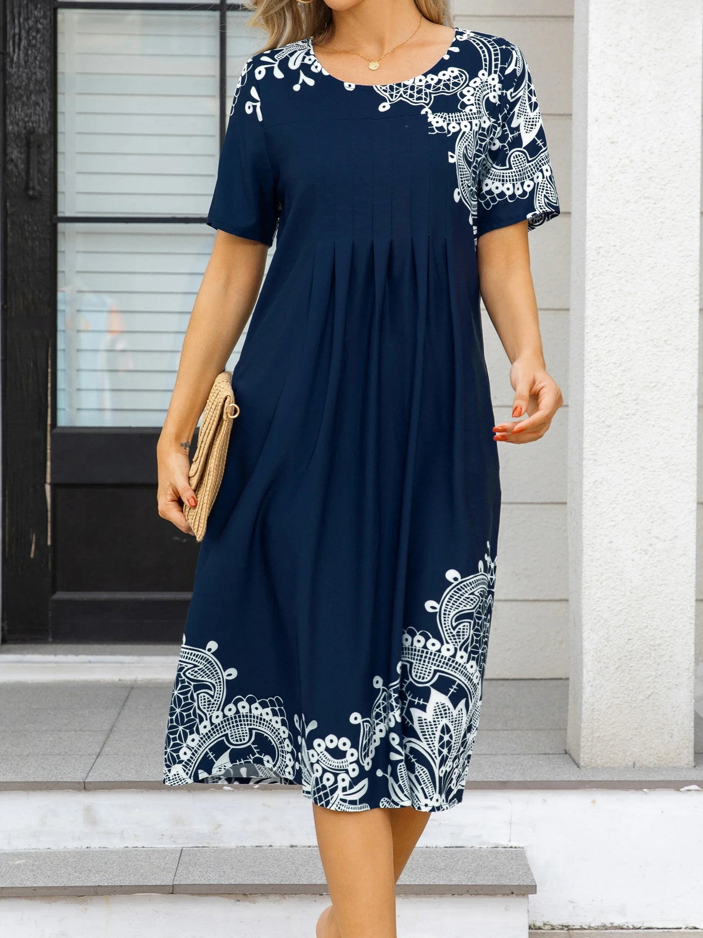 Women's Plus Size Casual Dress - Elegant Loose Fit Print Dress