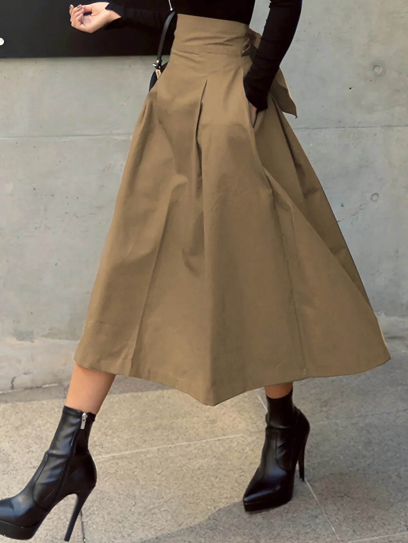 Women's A-Line Skirt - High Waist Preppy Style with Bow