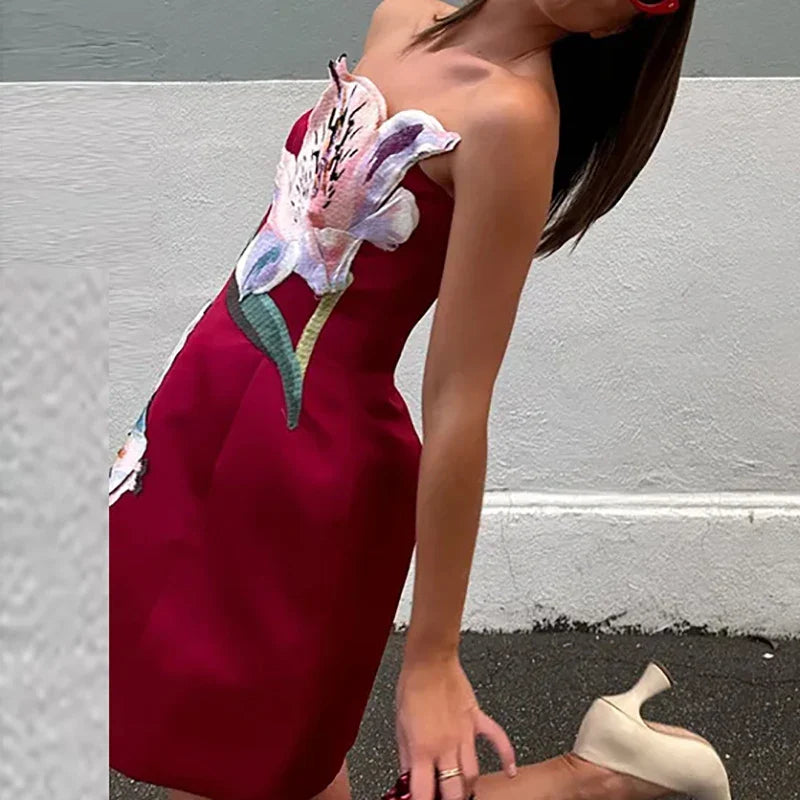 Women's Floral Print Strapless Mini Dress