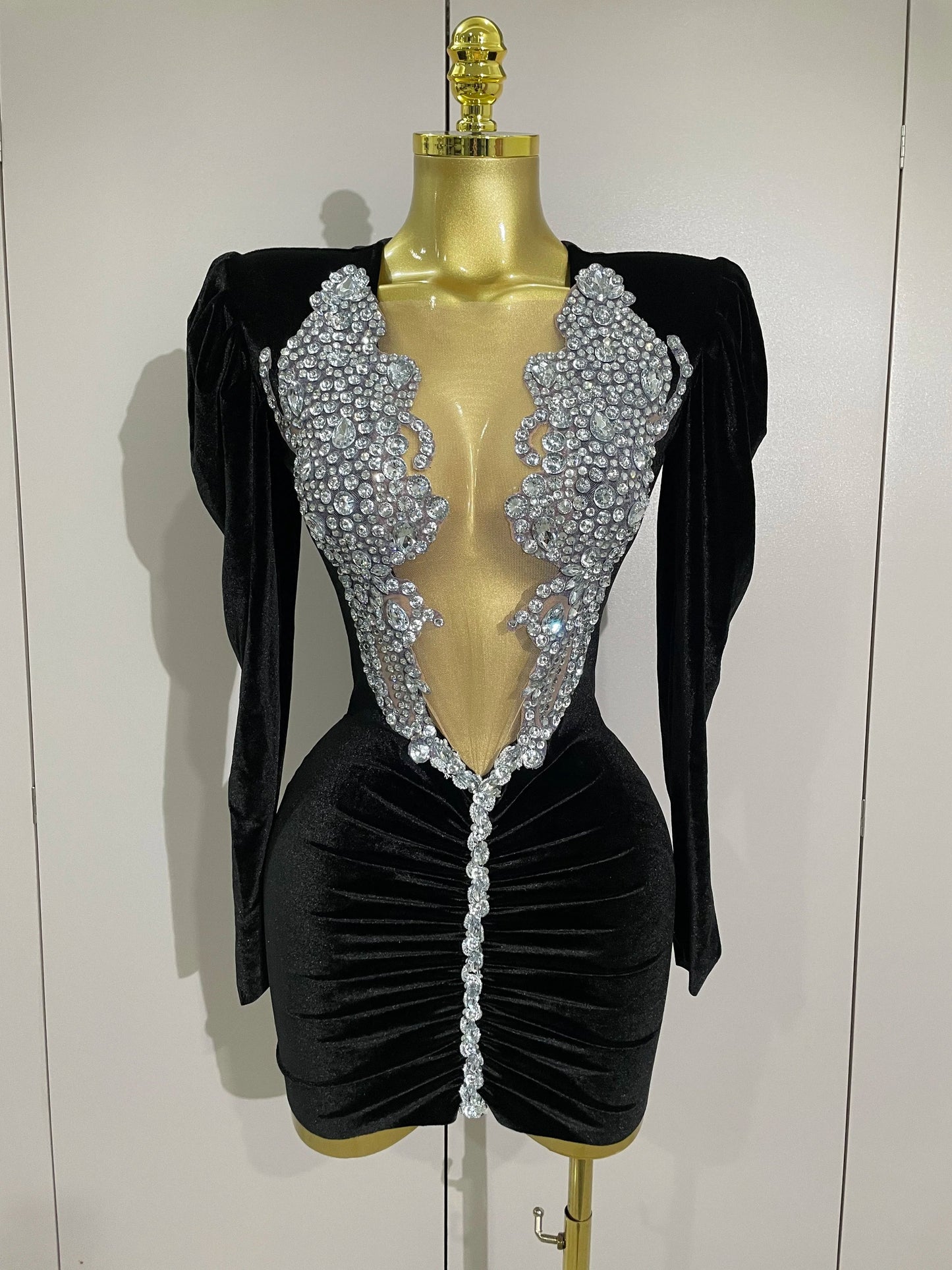 Women's Luxury Sparkly Crystal Velvet Mini Dress
