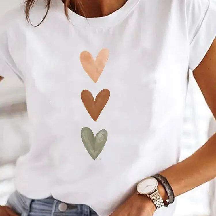 Love Heart Print Y2K Short Sleeve Tee