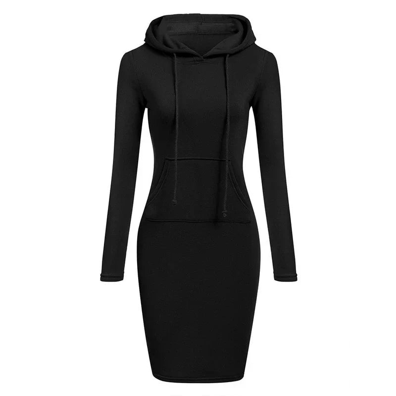 Ladies Hooded Dress Women Long Sleeve Sweatshirt Dress with Pockets