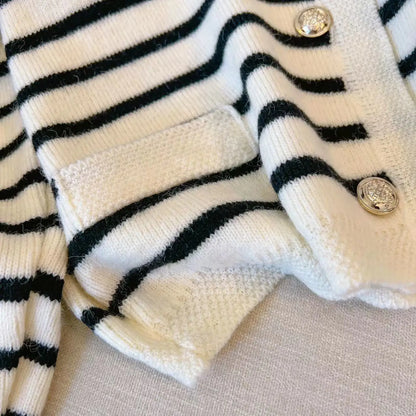 Women's Stripe Knitted Cardigan - Long Sleeve Button-Up Sweater