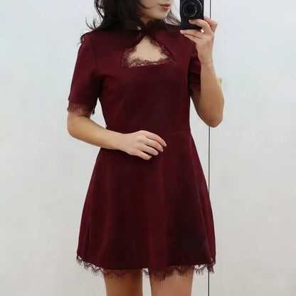Women's Black Lace Hollow-Out Mini Dress