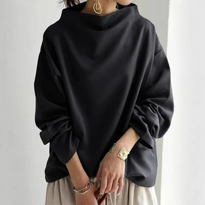 Women's Half Turtleneck Batwing Sleeve Loose Solid Top