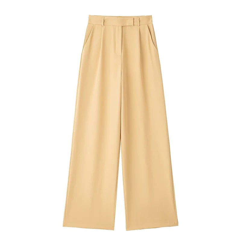High Waist Straight Pants Front Zipper Regular Fit Full Length