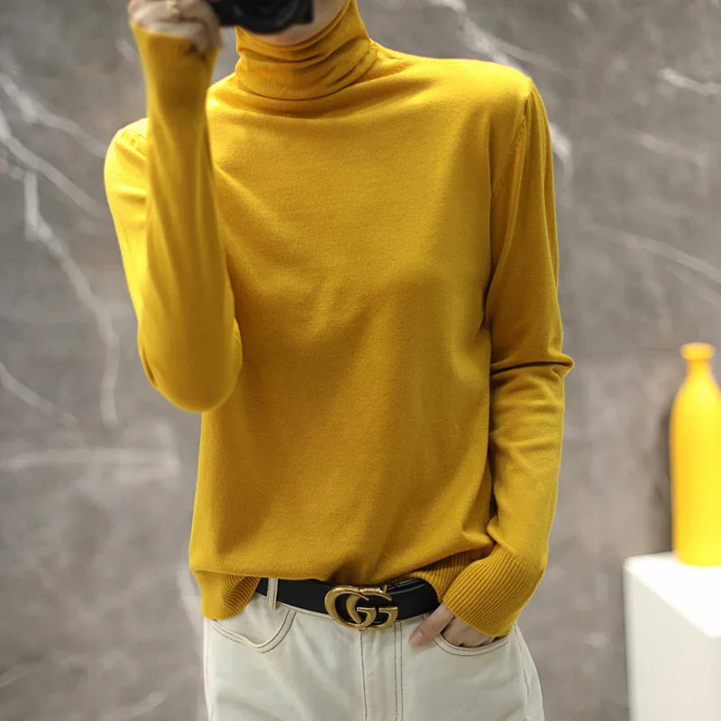 Turtleneck Knit Sweater Long Sleeve Slim Fit Pullover