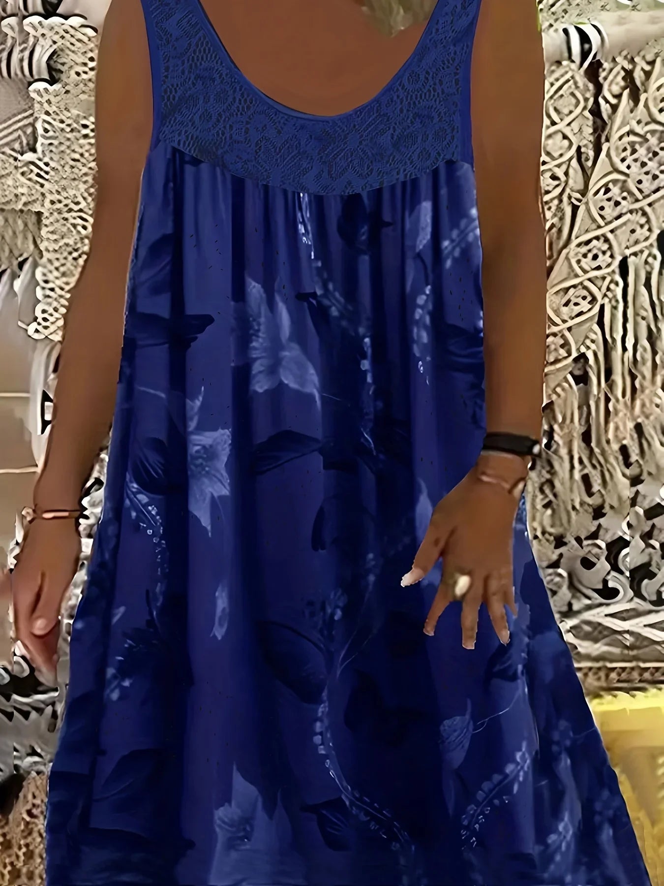 Women's Lace Panel Print Beach Dress