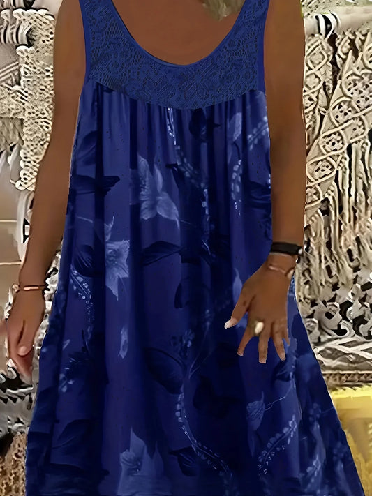 Women's Lace Panel Print Beach Dress