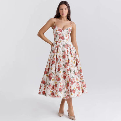 Women's Casual Spaghetti Strap A Line Flowy Midi Dresses Party Evening Gown Backless Elegant Wedding Guest Dress with Pockets
