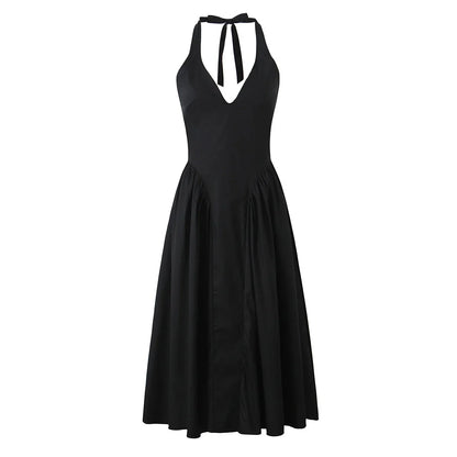Elegant Halter Dress For Women Low Waist A-line Midi Summer Evening Party Dresses