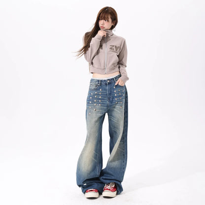 Retro Distressed Wide-Leg Jeans