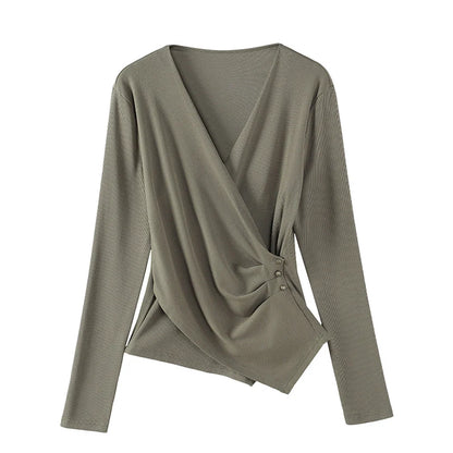 Women's Irregular V-Neck Long-Sleeve T-Shirt