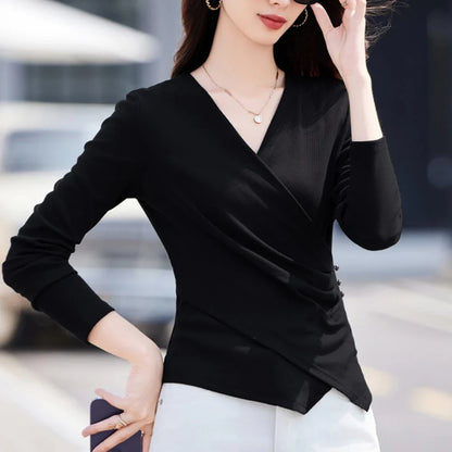 Women's Irregular V-Neck Long-Sleeve T-Shirt