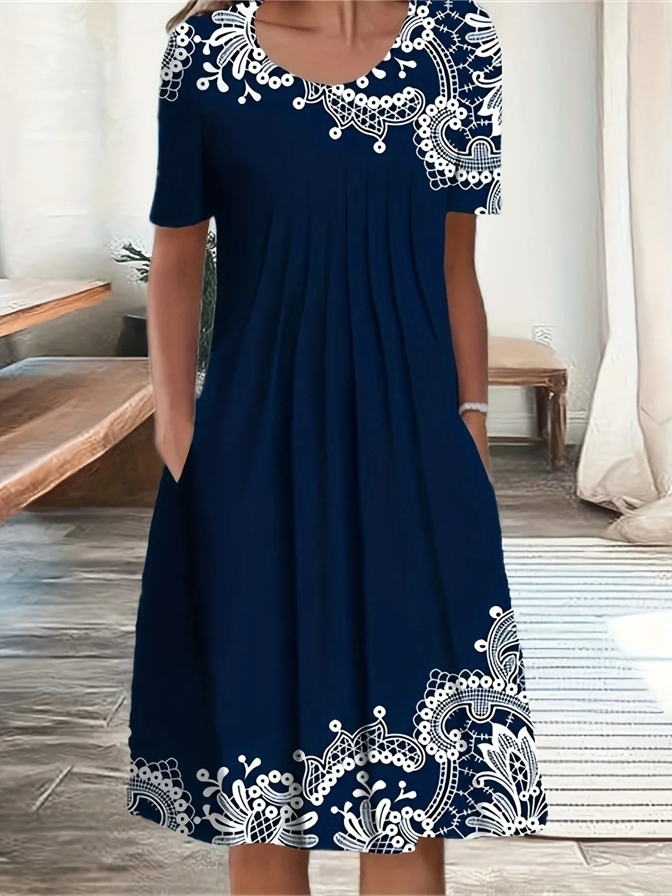 Women's Plus Size Casual Dress - Elegant Loose Fit Print Dress