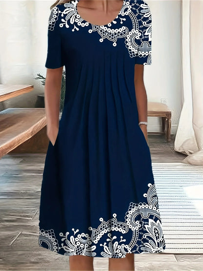 Women's Plus Size Casual Dress - Elegant Loose Fit Print Dress