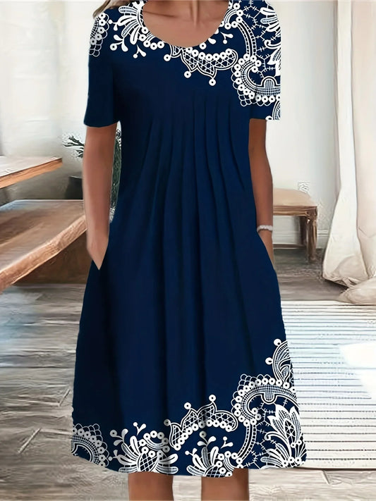Women's Plus Size Casual Dress - Elegant Loose Fit Print Dress