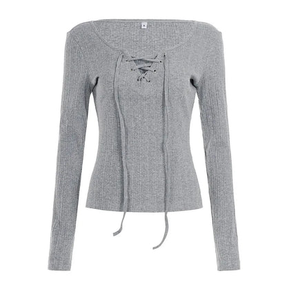Women's Drawstring Grommet Long-Sleeve Top