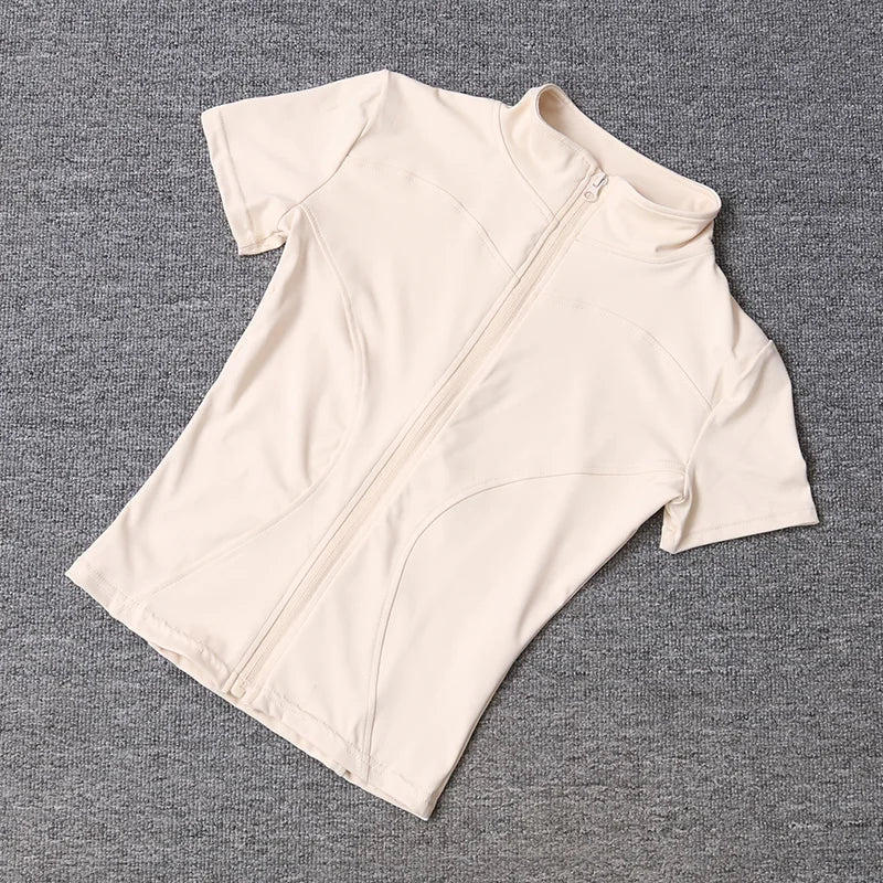 Quick-Dry Full Zip Short Sleeve Yoga Top