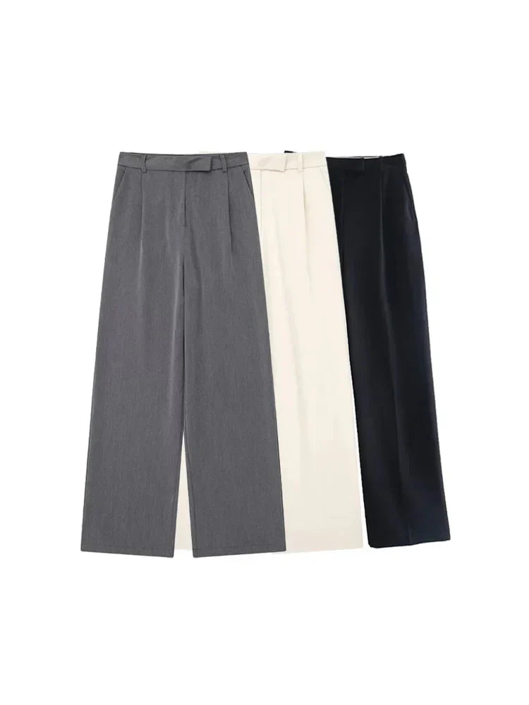 High Waist Straight Pants Front Zipper Regular Fit Full Length